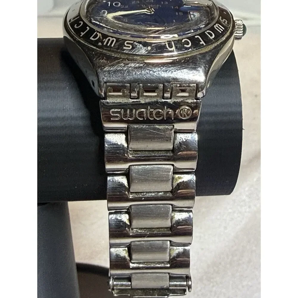Vintage Swatch Irony AG1993 Blue Dial Date Swiss Stainless Steel Watch Runs